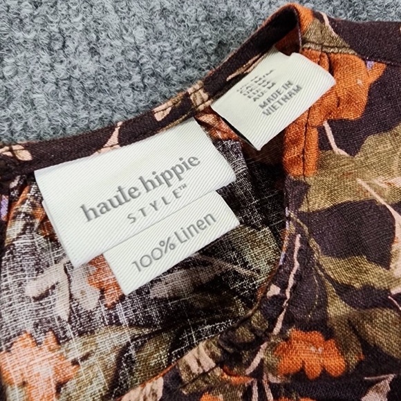 Haute Hippie Women’s 100% Linen Short Sleeve Crop Top Orange Floral Size Medium - Picture 2 of 4